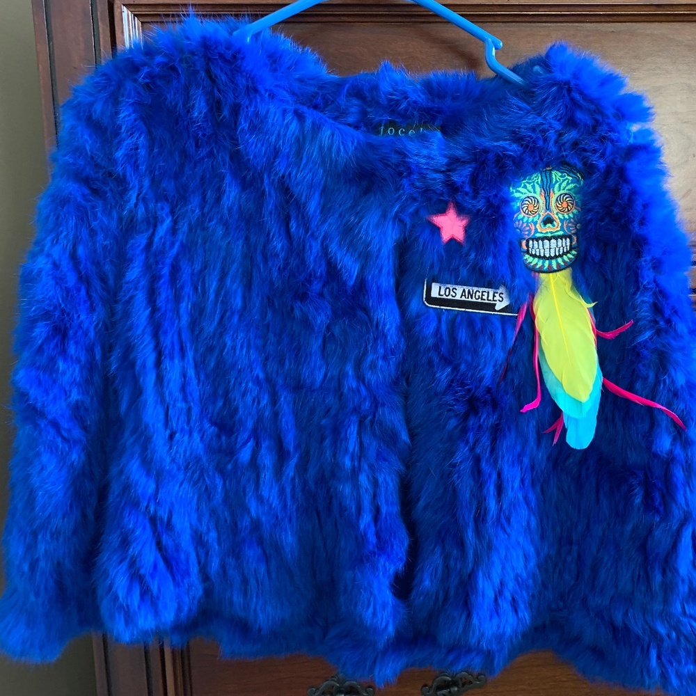 Jocelyn Sample LA Blue Fur Shrug RARE!!!💜💜